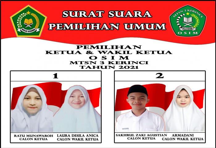 MTsN 3 Kerinci Pemilihan Calon Ketua OSIM Periode 2021--2022 MTsN 3 Kerinci Pemilihan Calon Ketua OSIM Periode 2021--2022